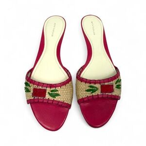 Ann Taylor pink Raffia & Leather Mules